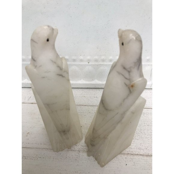 Vtg Art Deco Italian Alabaster Stone Parrot Bird Antq Hand Carved Bookends Luck - Picture 5 of 15
